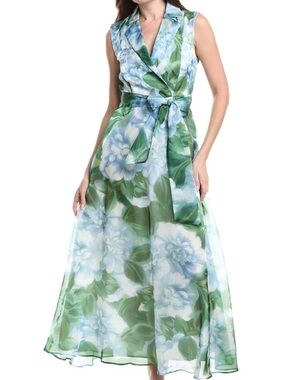 julia jordan Blue & Green Floral Wrap Maxi Dress with Tie Waist
